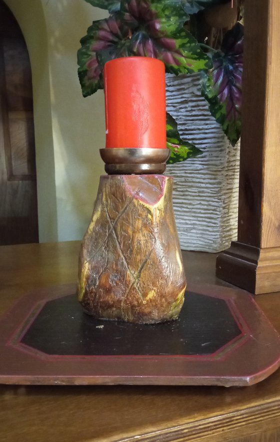 Rustic wood carving - candle holder