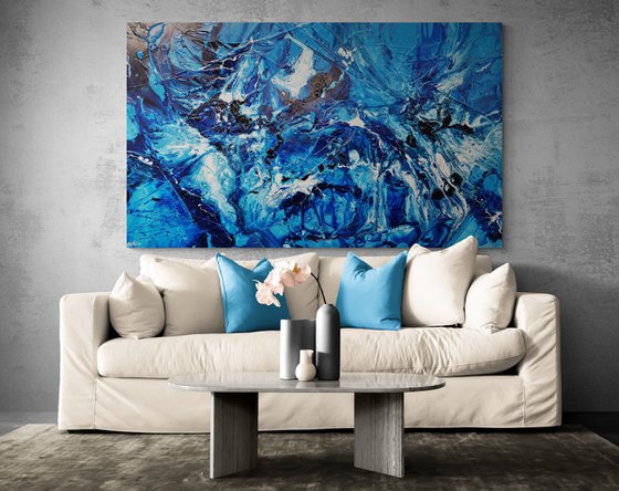 Aquafied 200cm x 120cm Blue Textured Abstract Art