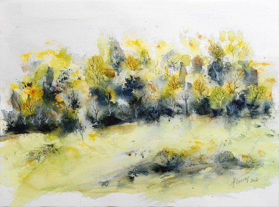 Summer forest - original watercolor and ink painting