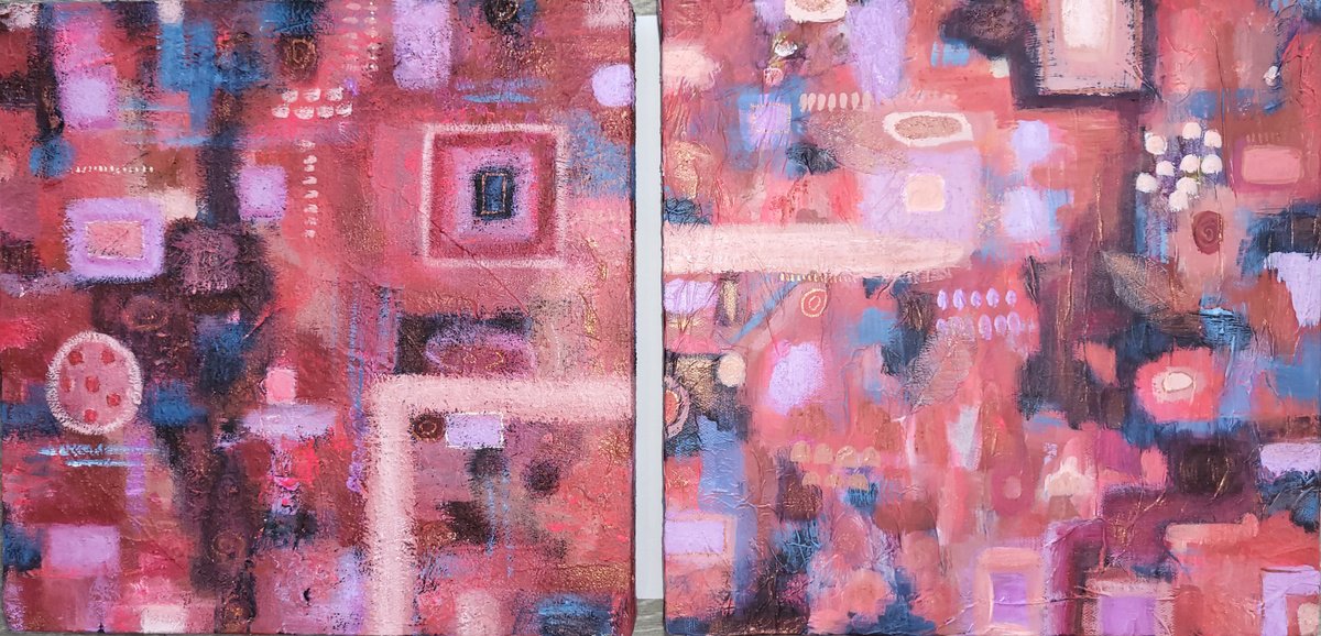 Diptych in Rust & Teal by Michele Wallington