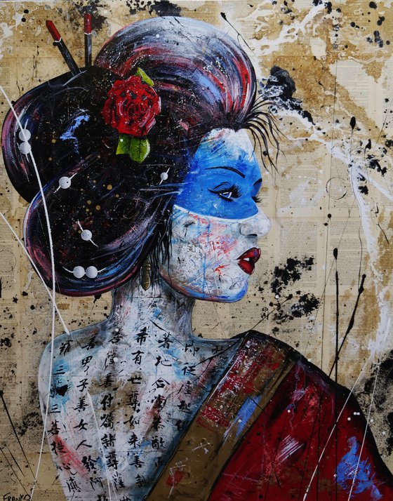 Kawairashii 120cm x 150cm Geisha Book Page Abstract Realism Art