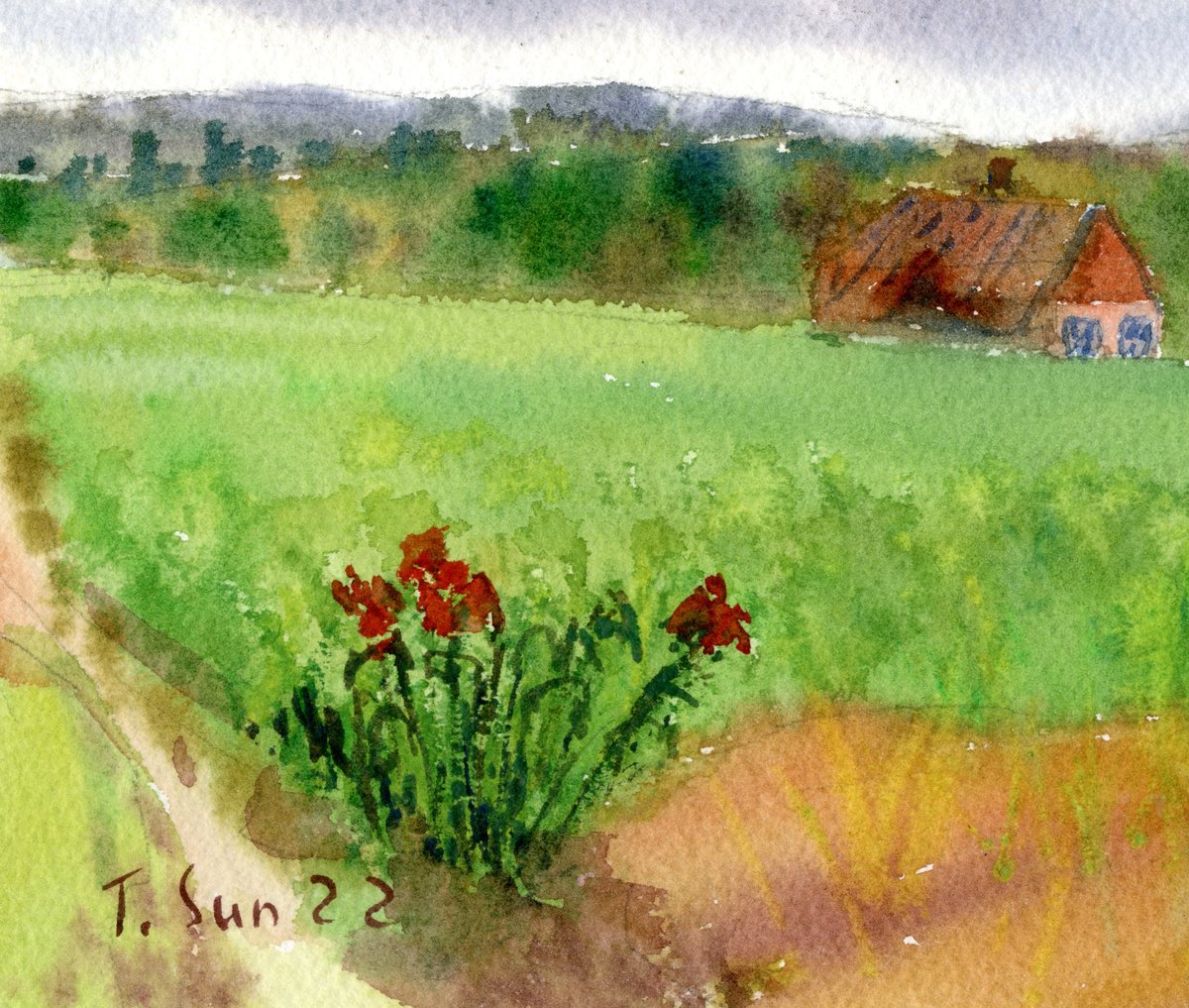 Impressionistic Watercolour , The Farm House At The Hellingly, England By Tanya Sun, 12 X 8, Artwork For Sale On Artfinder
