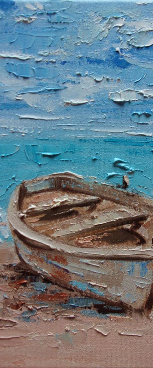 " SKY OF PARADISE  " SHIP BOAT SAIL original painting palette knife GIFT MODERN URBAN ART OFFICE ART DECOR HOME DECOR GIFT IDEA by Monika Luniak