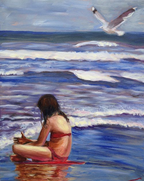 Girl and a seagull by Elena Sokolova