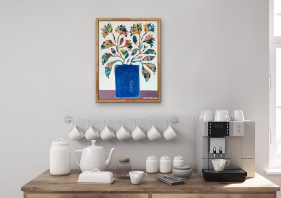 Flowers in blue vase