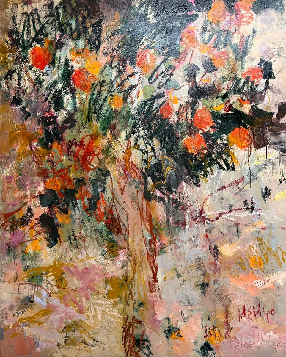 Expressive Landscape Oil Painting By Lilia Orlova-Holmes, 47 X 59", Oranges From Morocco., Original Artwork