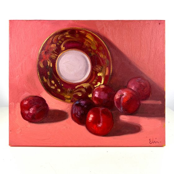 Still Life with plums and Limoges plate