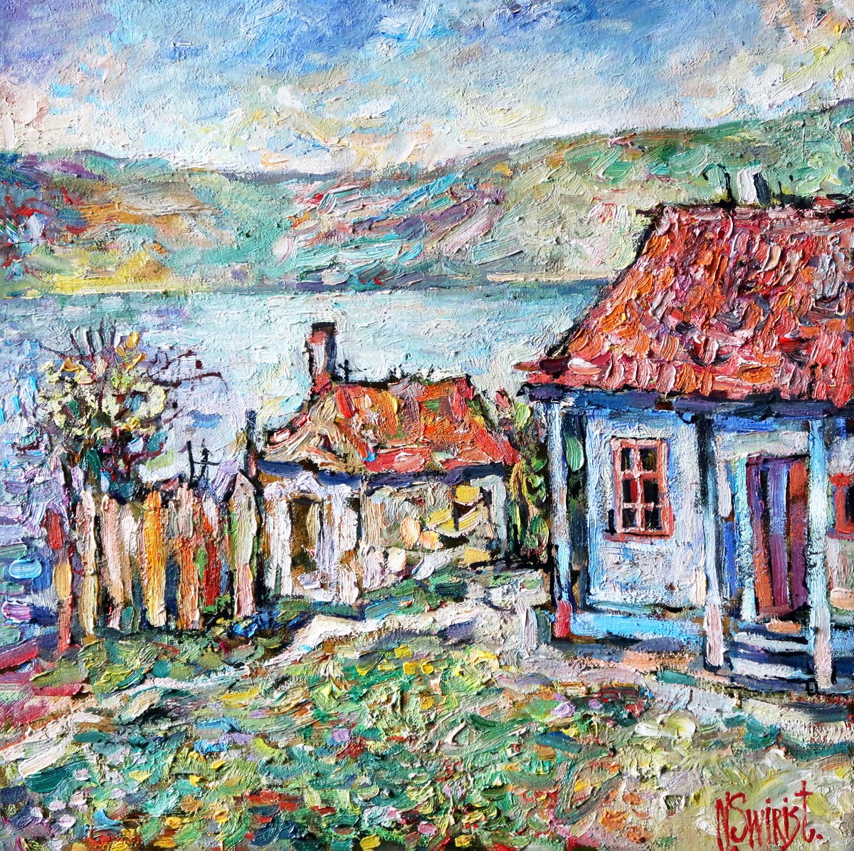 House by the river. Spring. by Nikifor Swiristuhin