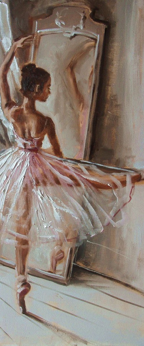" IN THE LIGHT "- ballerina liGHt  ORIGINAL OIL PAINTING, GIFT, PALETTE KNIFE by Monika Luniak