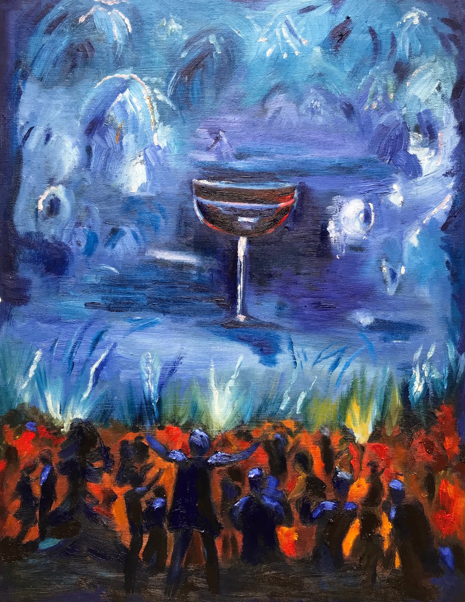 Abstract Oil Painting By Geeta Yerra, 18 X 24, Party, Original Artwork