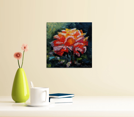 Rose Painting Single Pink Rose Floral Art Garden Flowers Gift For Her Valentine's gift Love symbol