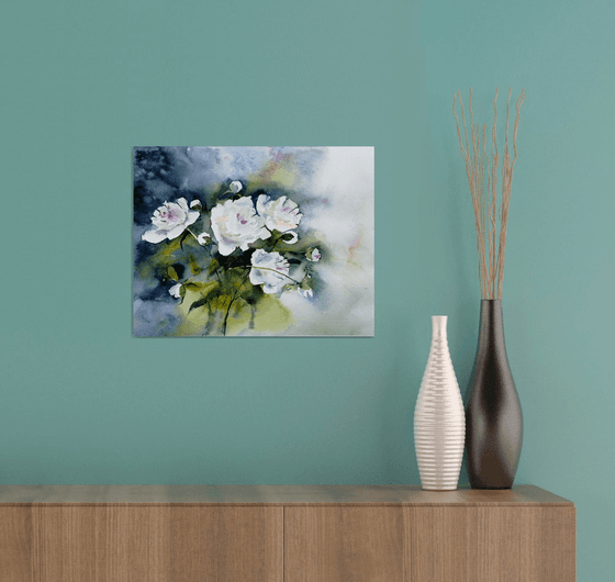 White peony flowers painting