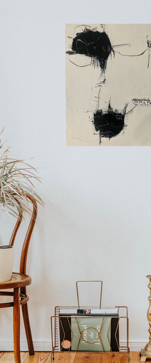 Black and white abstract painting. Las dos puertas by Ilaria Dessí