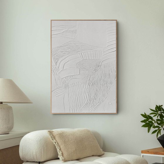 "Fluency 4" White textured abstract wall art