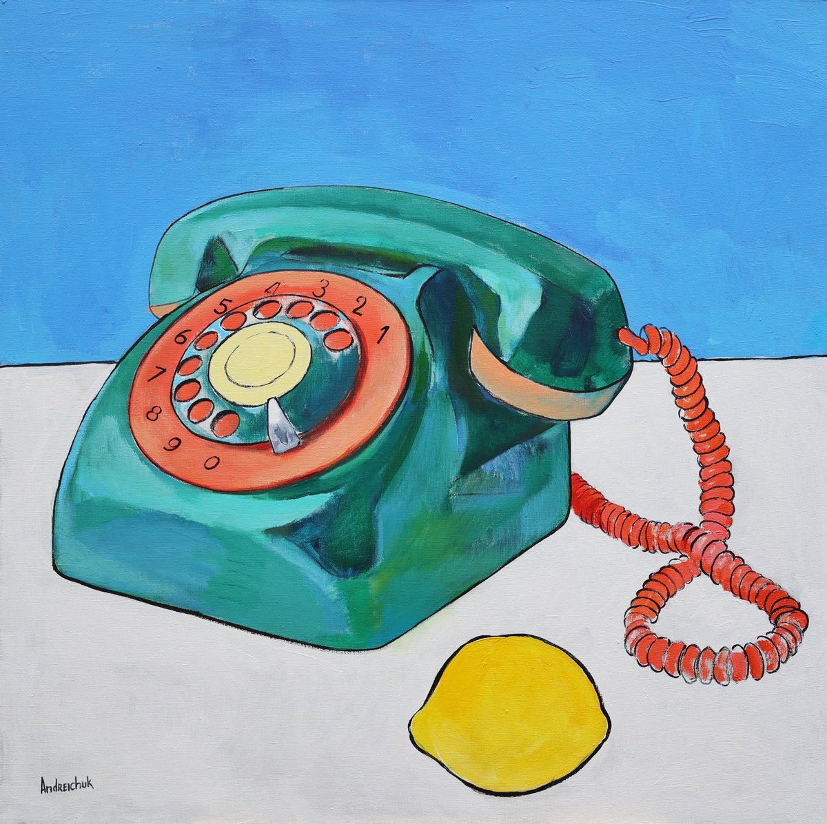 Urban And Pop Acrylic Painting , Phone And Lemon. Connection By Artem Andreichuk, 39 X 39, Artwork For Sale On Artfinder