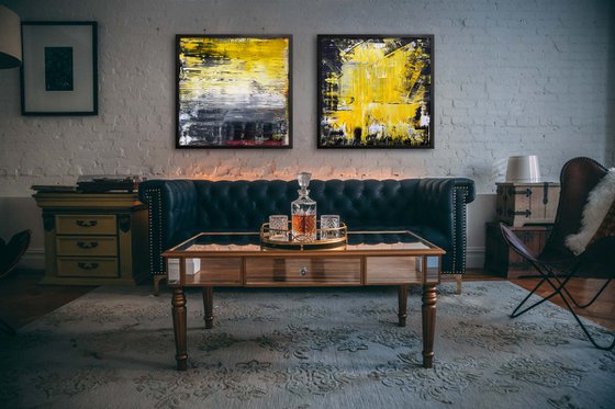 "You Want Some Of This?" - FREE USA SHIPPING - Original PMS Abstract Diptych Acrylic Paintings On Plexiglass Framed - 52" x 26"