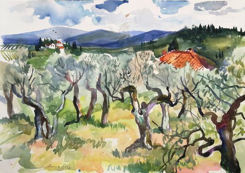 Italian Landscape Olive Trees by Anna Silabrama