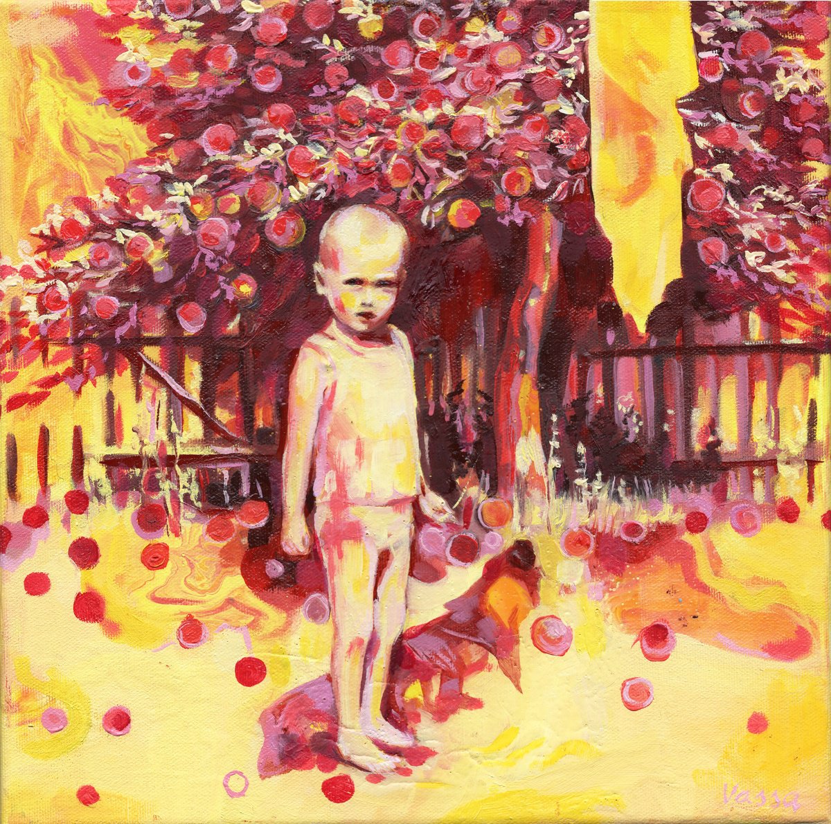 Expressive Portrait Oil Painting By Vassa Ponomarjova, 12 X 12", Portal To Childhood., Original Artwork