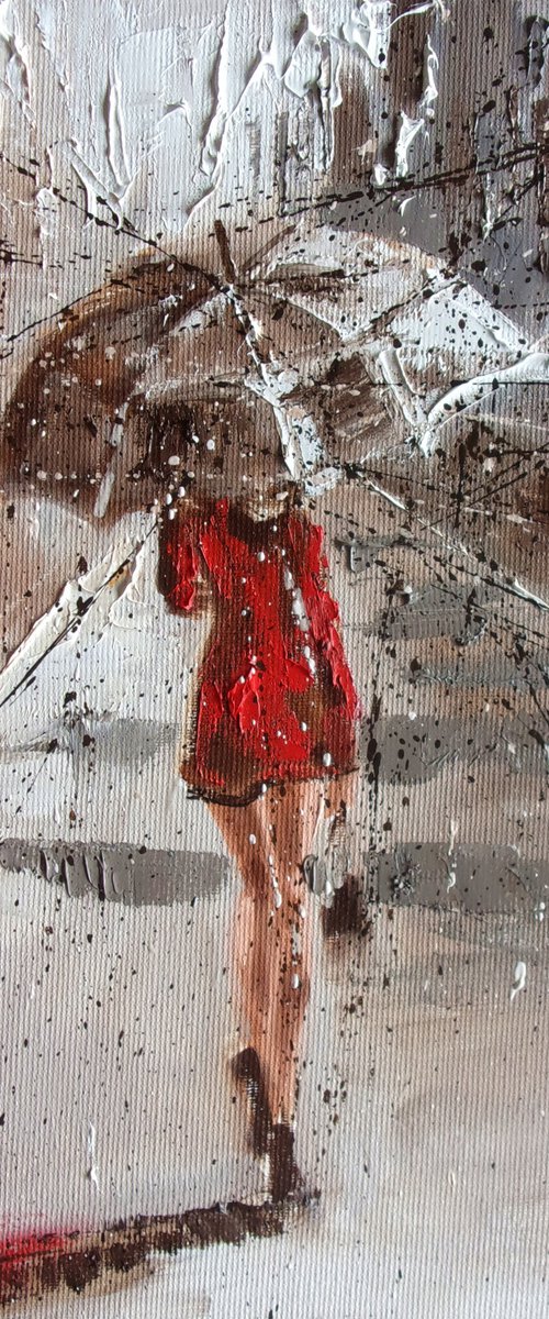" END OF THE SUMMER "   street spring summer original painting CITY palette knife GIFT by Monika Luniak