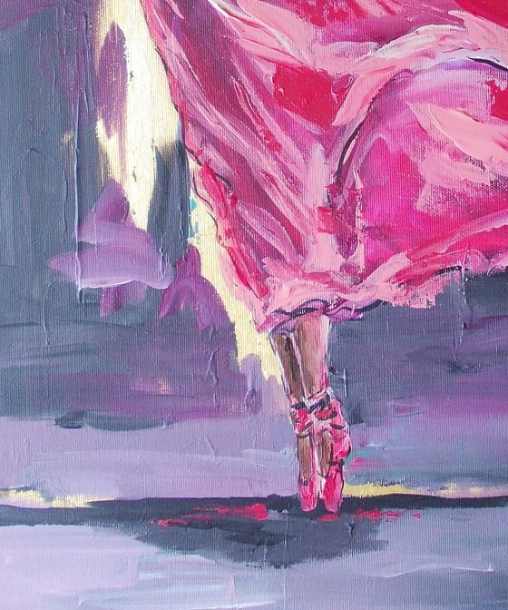 Ballerina in Magenta-  Ballerina Acrylic Painting on Canvas