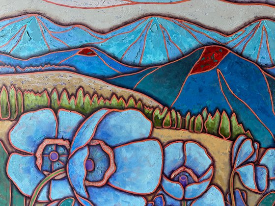 Blue poppies in the mountains