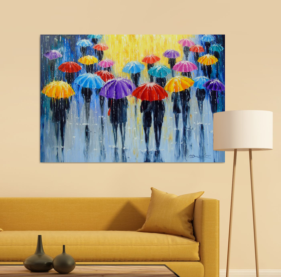 Rain in colorful umbrellas