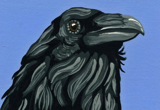 ACEO ATC Original Miniature Painting Crow Raven Bird Wildlife Art-Carla Smale