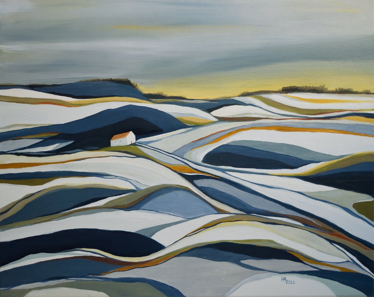 Organic Landscape Oil Painting By Aniko Hencz, 20 X 16, Snow Captivity, Original Artwork