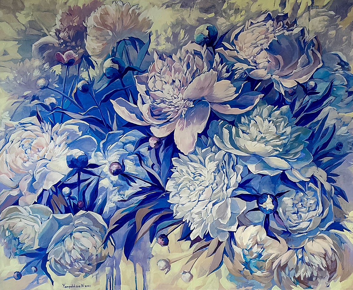 Botanical Oil Painting By Natalia Yampolskaia, 43 X 35", Heavenly Scent Of Flowers, Original Artwork