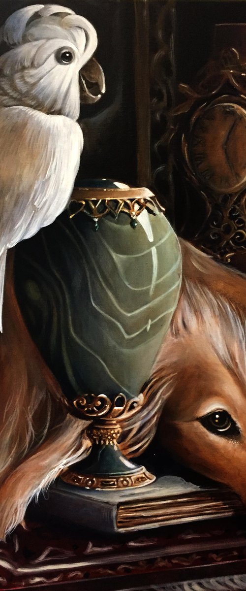 A precious book - original oil on canvas 46 x 55 cm by Valentina Toma' aka Zoe Chigi