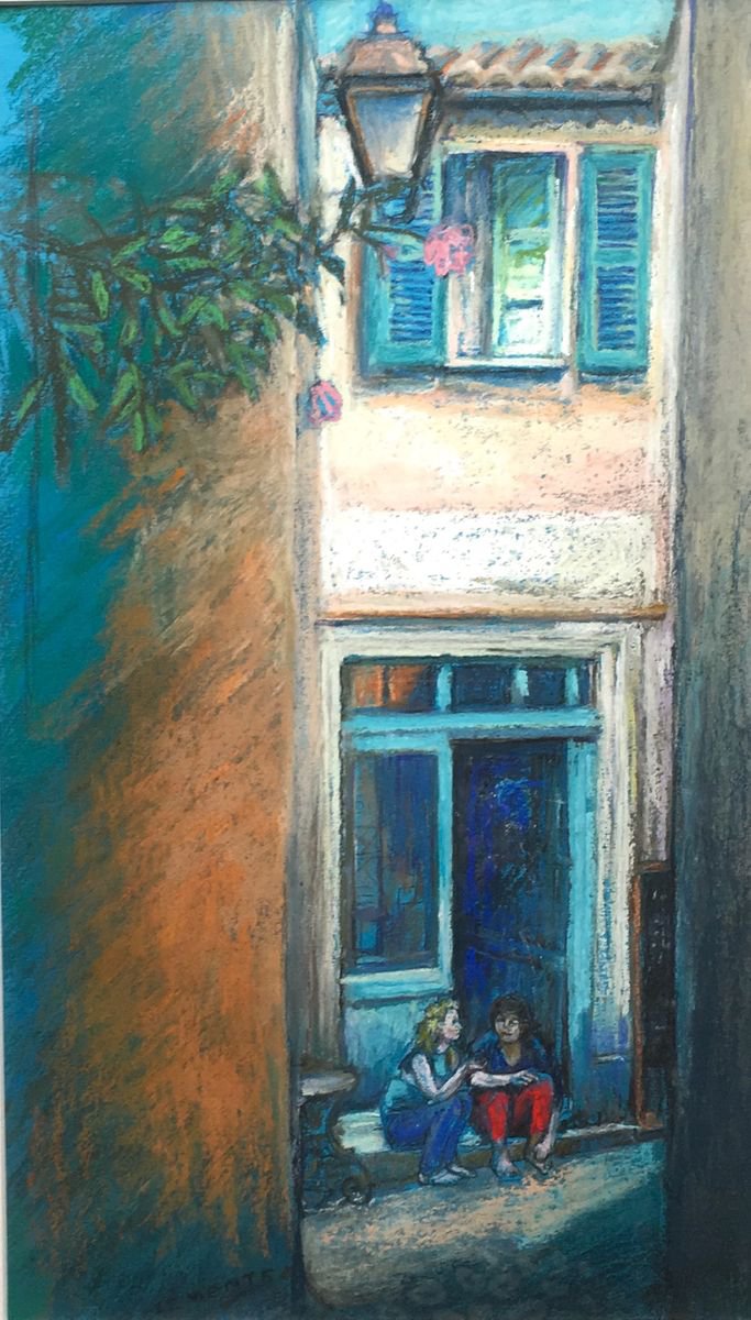 Two girls by the open doorway by Patricia Clements