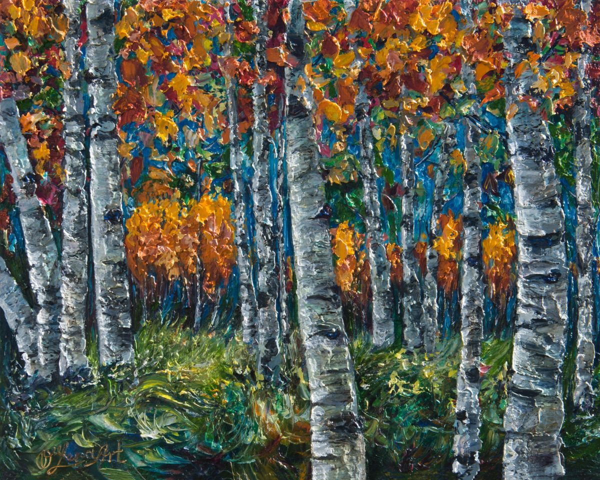 Aspen Trees (Palette Knife) by OLena Art - brand Oil painting by OLena ...