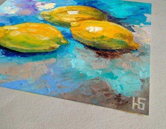 Lemon Still life Oil Painting Original art Fruit Artwork Citrus Wall Art