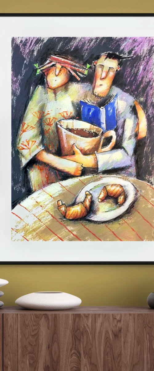 Jumbo Coffee and Two Croissants by Evgen Semenyuk