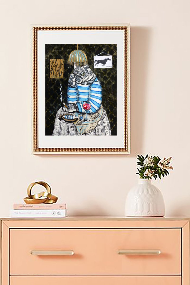 Surrealistic Animal Painting By Elizabeth Vlasova, 11 X 14, Reflections Of A Sailor, Original Artwork