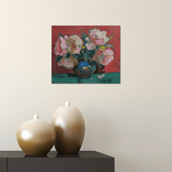 Peonies on Red