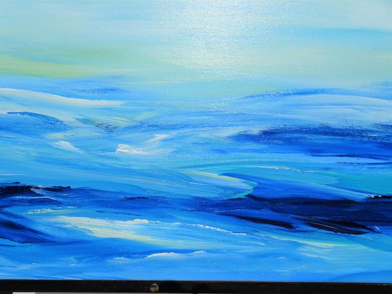 SYMPHONY OF THE OCEAN. Abstract Blue Ocean Waves Acrylic Painting on Canvas, Contemporary Seascape, Coastal Art