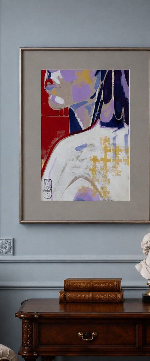 Shoulders (2021) abstract portrait in acrylic by Iryna Tymkul