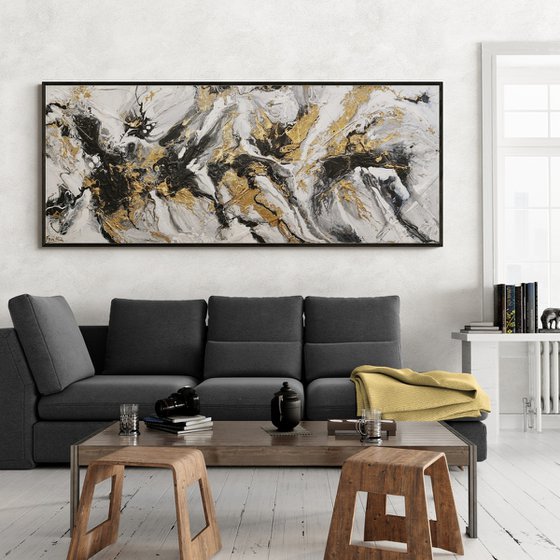 Golden Currency 200cm x 80cm Textured Abstract Art