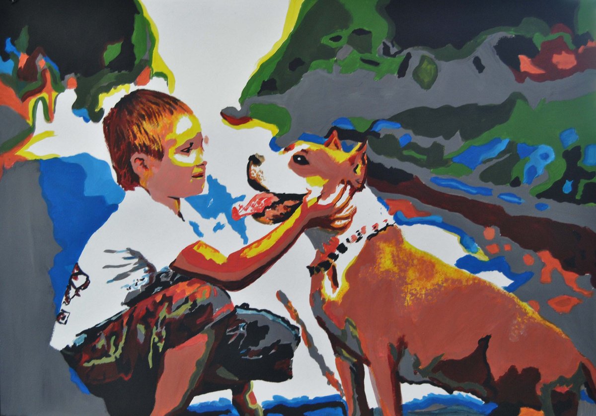 Abstract Portrait Acrylic Painting By Simona Tsvetkova, 28 X 20", Smile I, Original Artwork