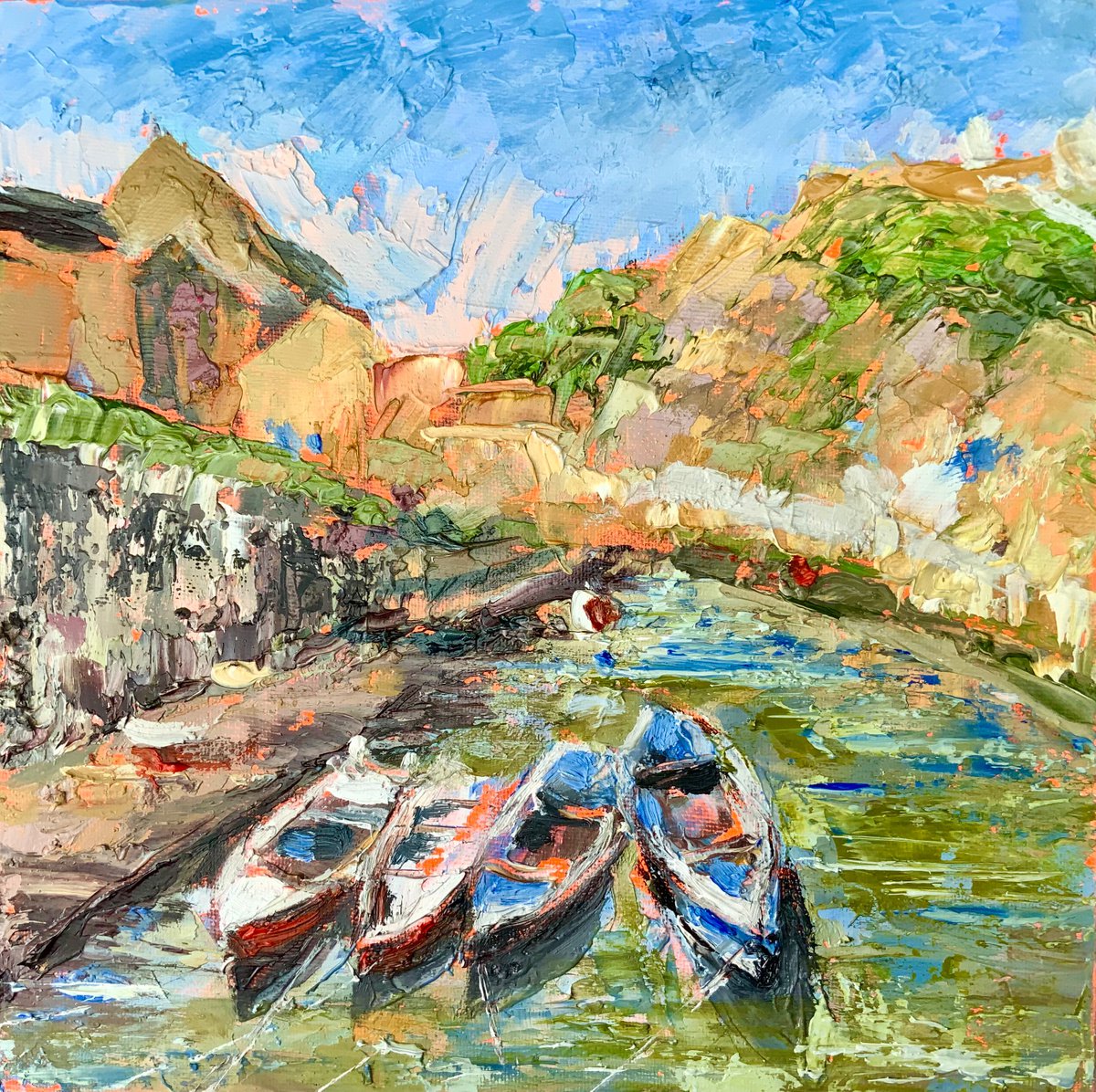 Row boats - river, boats, riverside by Alexandra Jagoda (Ovcharenko)