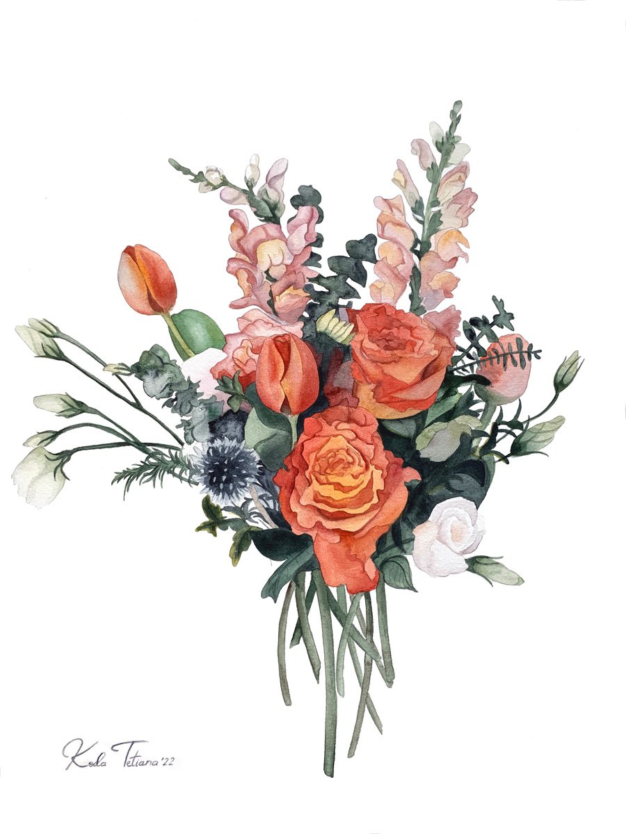 Photorealistic Botanical Watercolour By Tetiana Koda, 12 X 16", Bouquet, Original Artwork