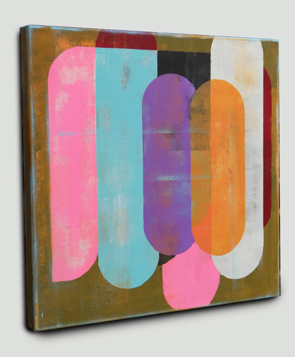 Abstract Acrylic Painting By Ronald Hunter, 20 X 20", Traffic Full Color Green, Original Artwork