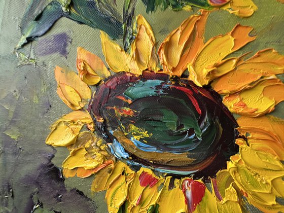Sunflower impasto art