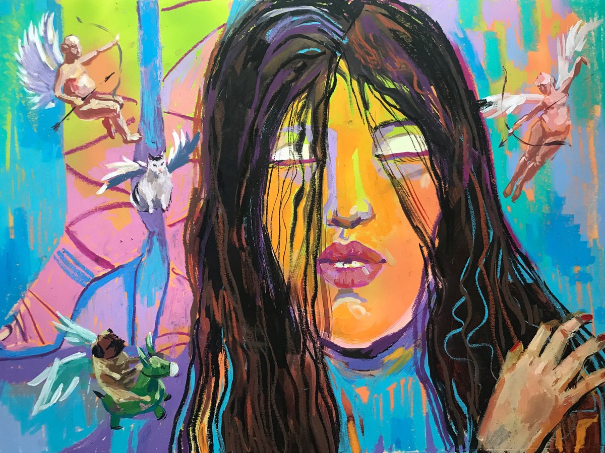 Surrealistic Portrait Acrylic Painting By Yuliia Pastukhova, 24 X 18", Dreams, Original Artwork