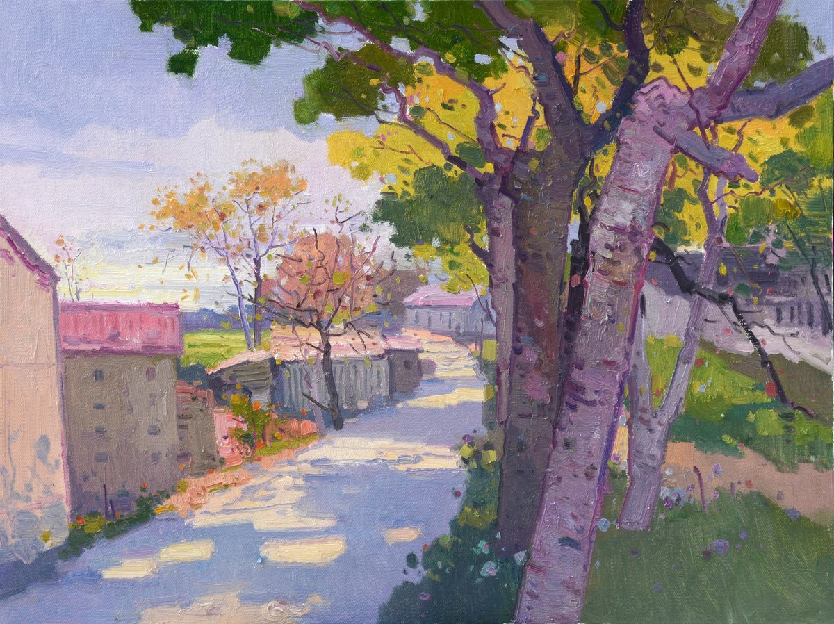 Impressionistic Landscape Oil Painting By Jianzhe Chon, 31 X 24, Town 215, Original Artwork