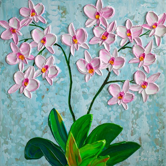 Winter Orchid II- Impressionist Flower Painting, Palette Knife Art