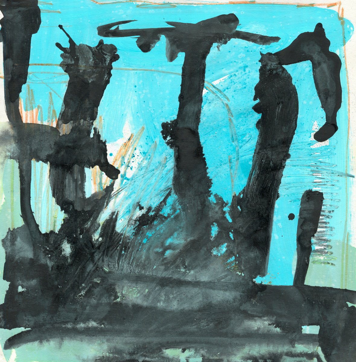 Abstract Botanical Pencil Drawing By Elizabeth Anne Fox, 11 X 11, Sheltered By Trees (1), Original Artwork