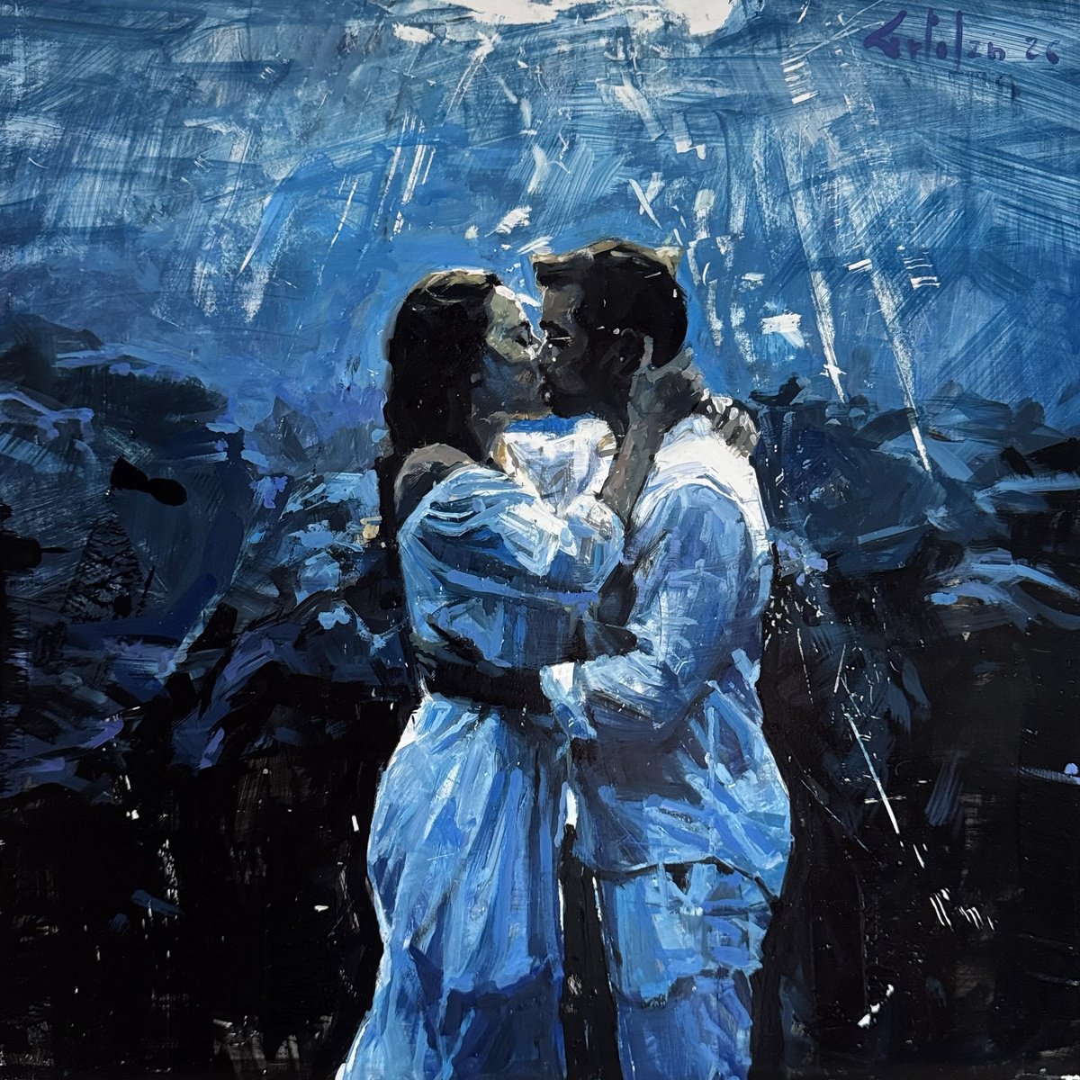 Kiss In Blue By Marco Ortolan, 16 X 16, Artwork For Sale On Artfinder