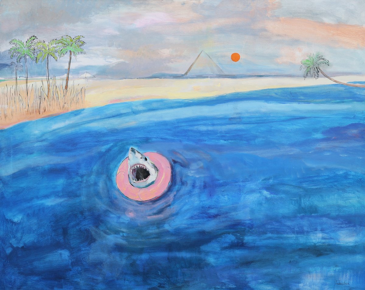 Surrealistic Landscape Acrylic Painting By Artem Andreichuk, 59 X 47, Thriller. Jaws, Original Artwork